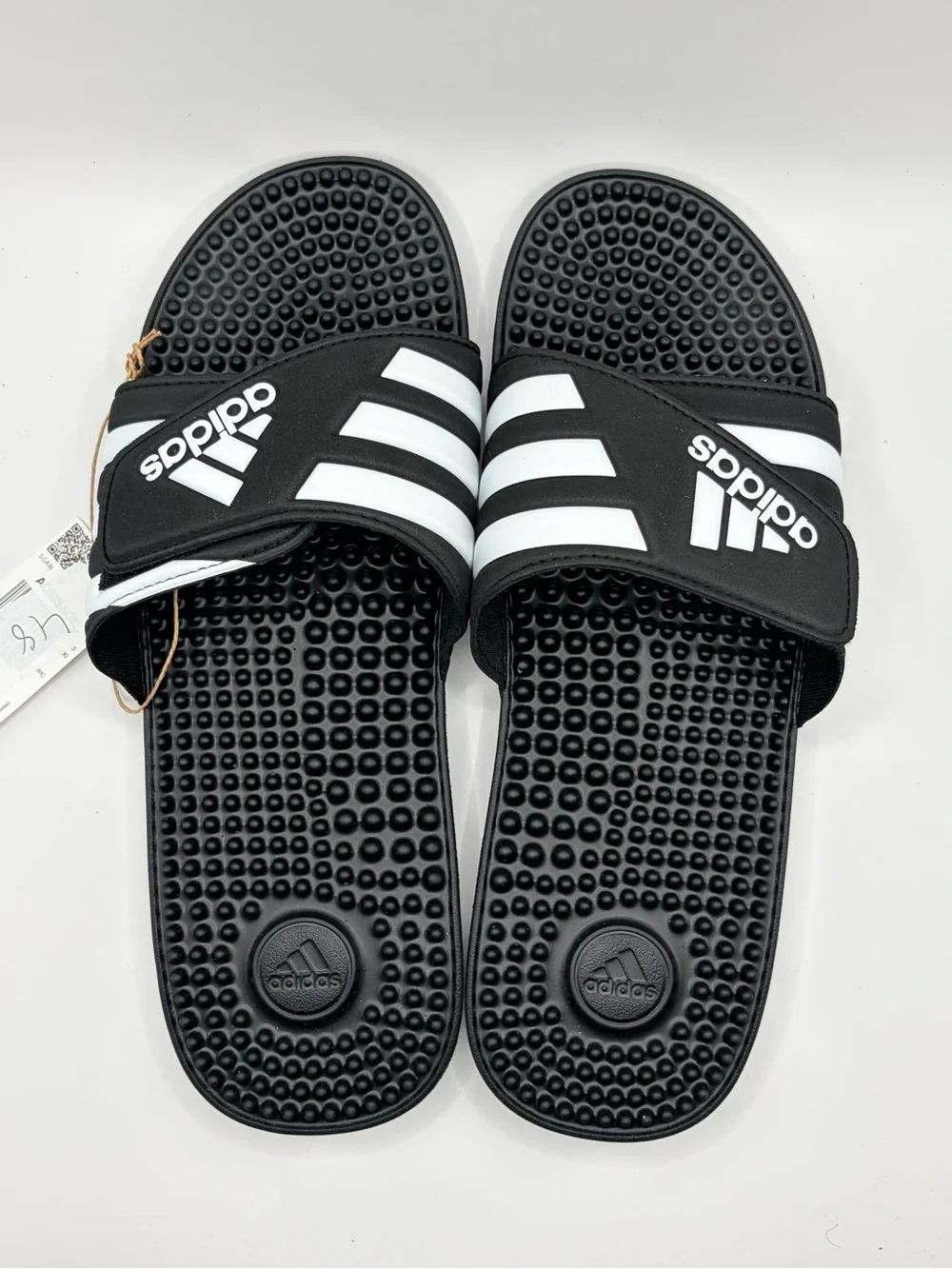 adidas Black and White Strap Slide Sandals